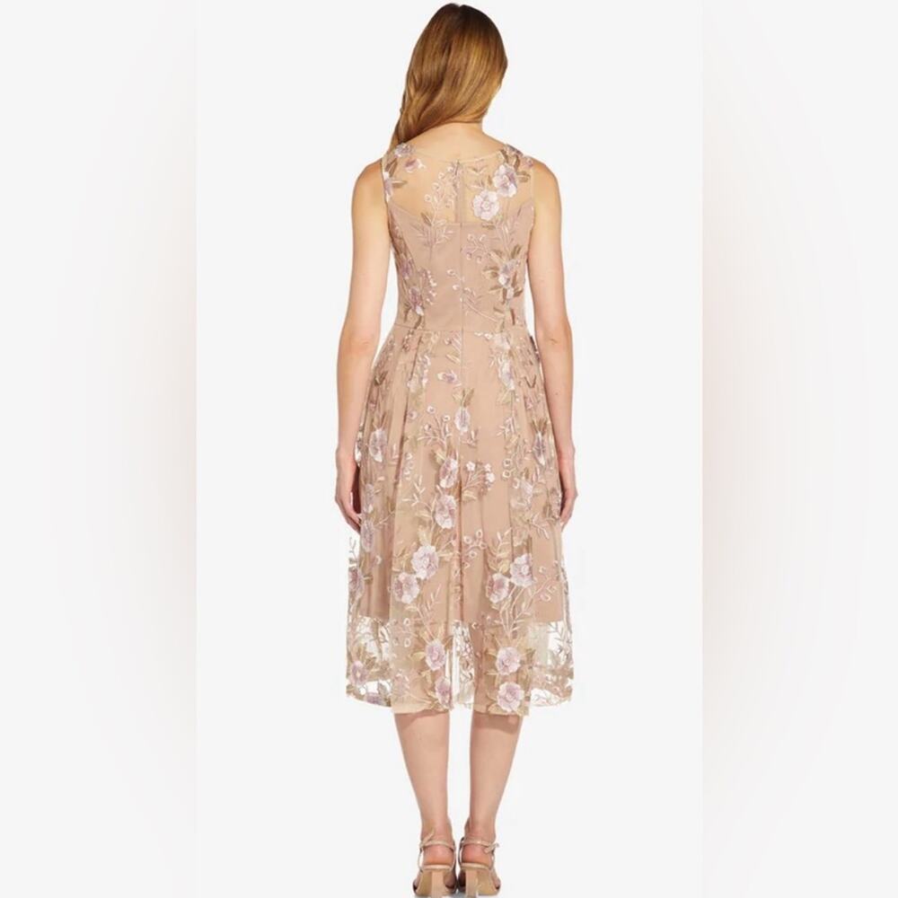 Adrianna Papell size 4 FLORAL EMBROIDERED FLARED DRESS NWT - Picture 2 of 14